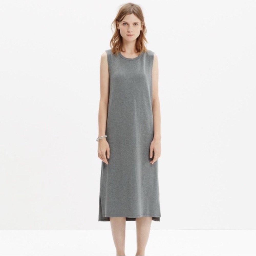 Madewell Gray Sheath Midi Dress Sleeveless Crew Neck